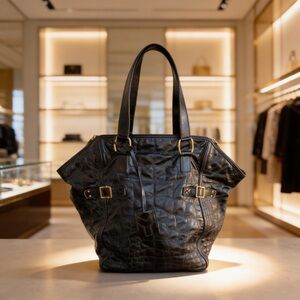 YSL Yves Saint Laurent downtown quilted croc  embossed patent leather tote